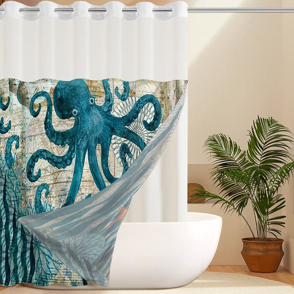 Duschvorhangset mit exotischen Tieren, mit Einsteckfutter und transparentem Fenster, wasserabweisendes Polyester, Ösen oben ohne Haken, 120 g/m², doppellagige Badezimmertrennwand für Hotels und Spas Lightinthebox
