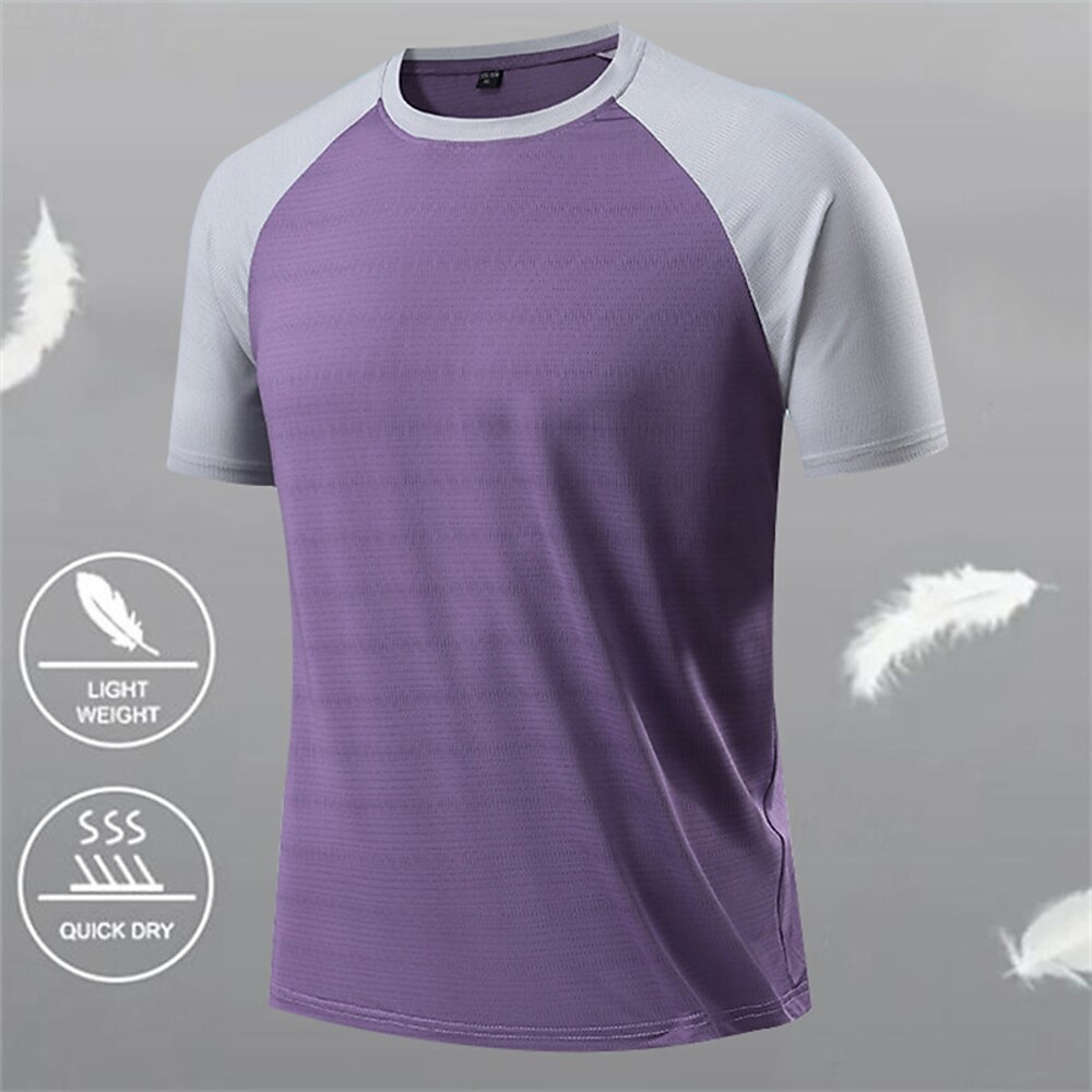 Herren T-Shirt Kurzarmshirt Kurzarm Rundhalsausschnitt Sommer Farbblock Mode Designer Schnelltrocknend Urlaub Straße Ausgehen Weiß Purpur Dunkel Blau Top T-Shirt für Herren Lightinthebox