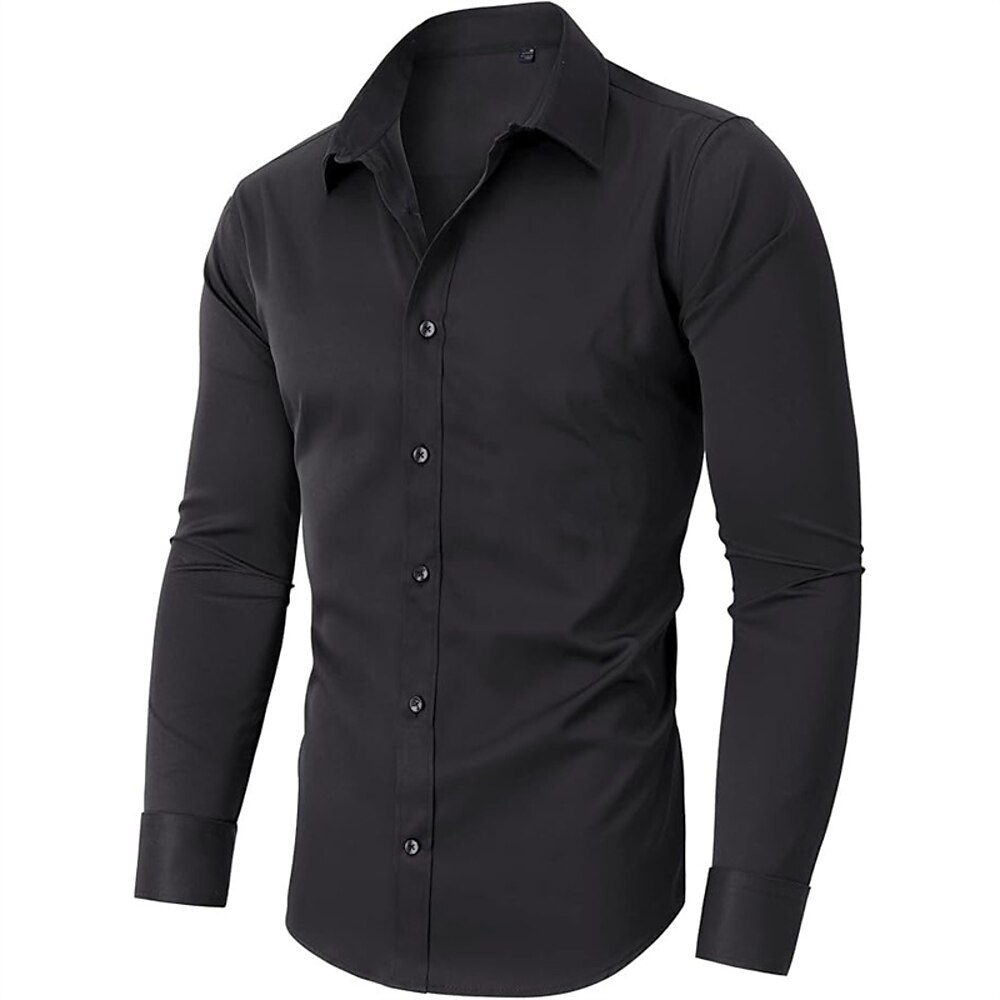 Herren Hemd Kleidhemd Knopfhemd Einfach Hochzeit Täglich Hellrosa Schwarz Weiß Dunkelmarine Langarm Umlegekragen Frühling Herbst Bekleidung Patchwork Lightinthebox