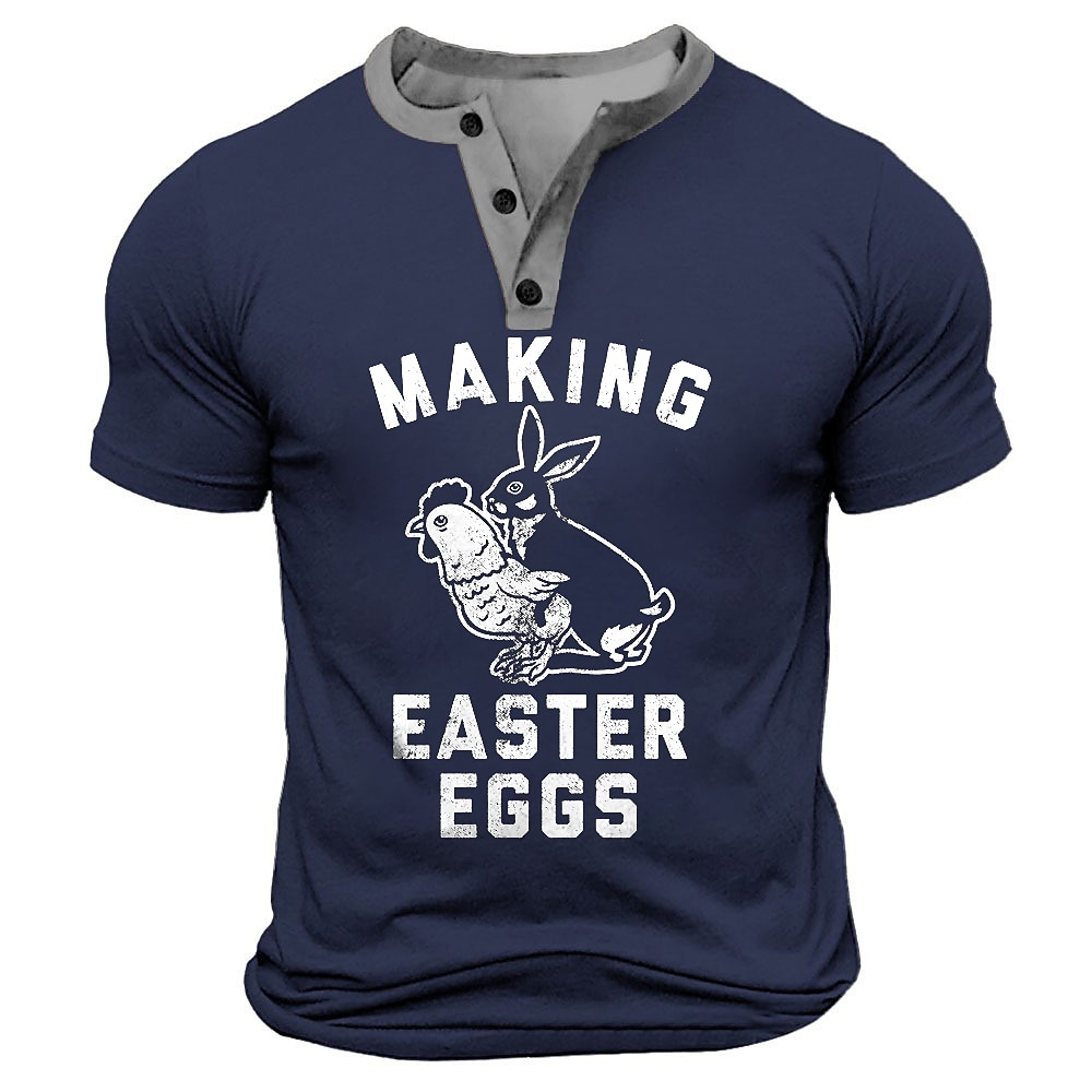 Herren Ostern Hase Kaninchen Lustig T Shirt Henley Shirt Kurzarm Designer Retro Vintage Strasse Casual Täglich Sommer Frühling Marineblau Henley Henley T-Shirt Lightinthebox