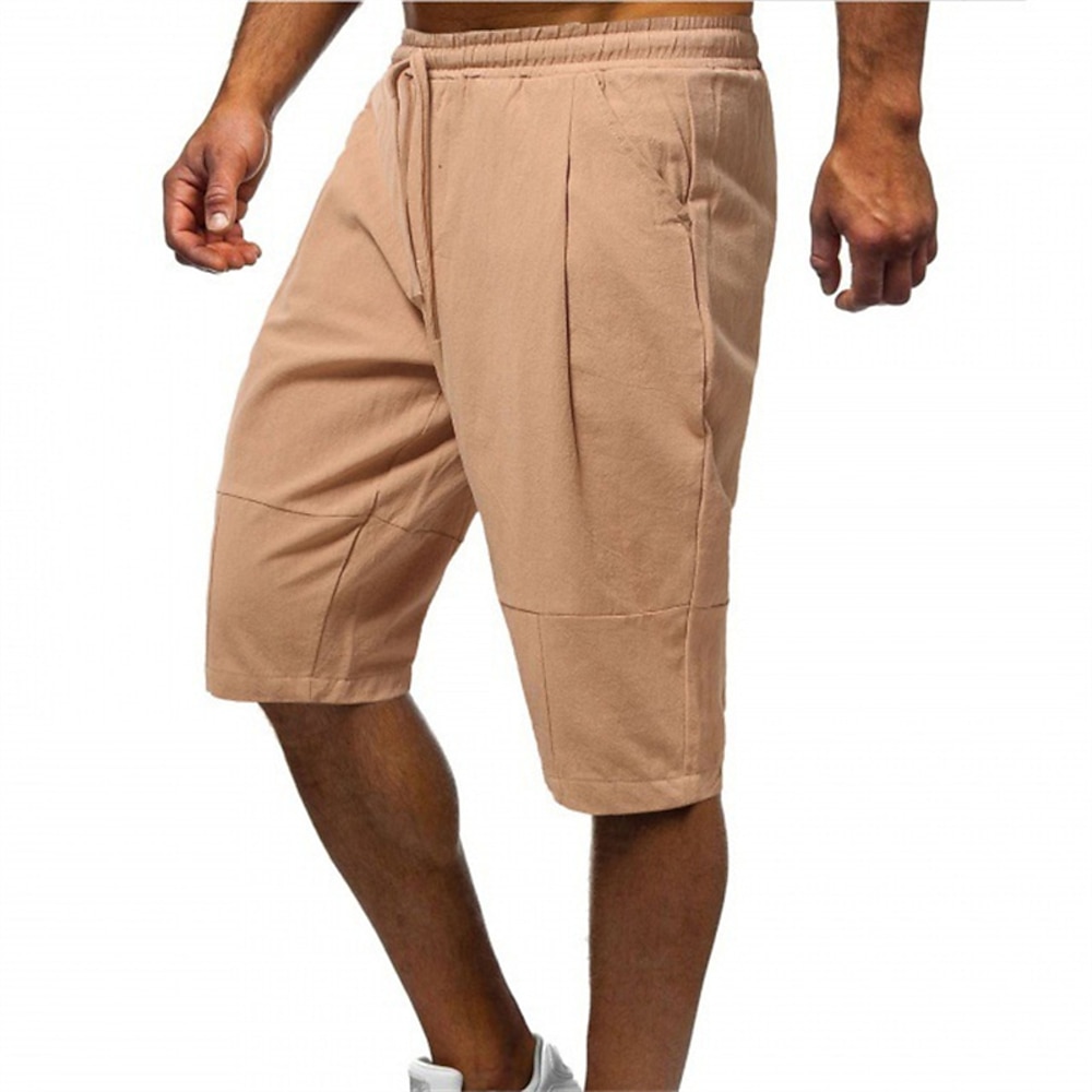 Herren Shorts Leinenshorts Sommershorts Capri-Shorts Strandshorts Tasche Kordelzug Elastischer Bund Einfach Komfort Atmungsaktiv Wadenlang Urlaub Ferien Strand Hawaiianisch Boho Schwarz Marinenblau Lightinthebox