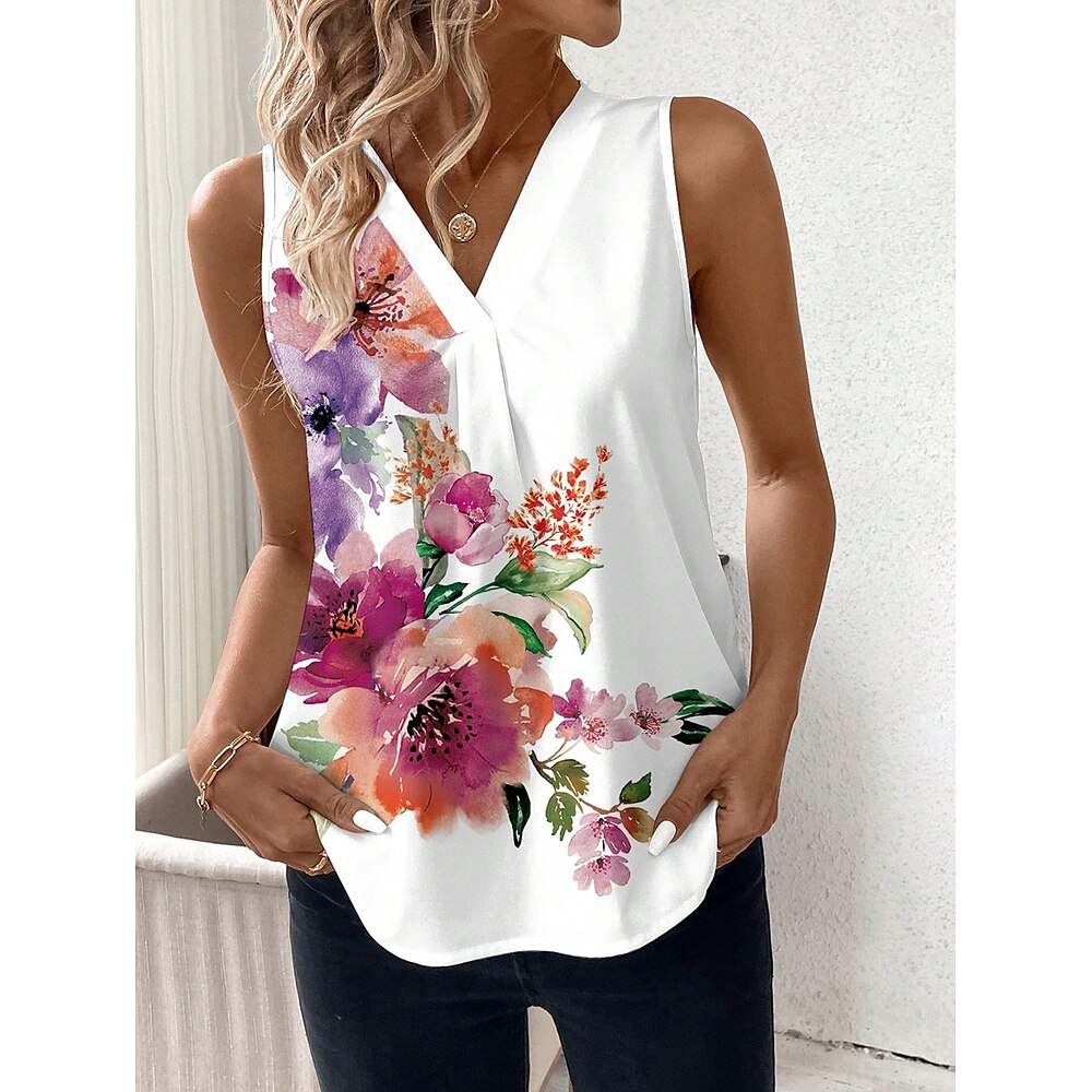 Damen Camisole-Tanktop Blumen Grafik Stilvoll Lässig Ärmellos V Ausschnitt Normale Oberteile Täglich Druck Weiß Sommer Lightinthebox