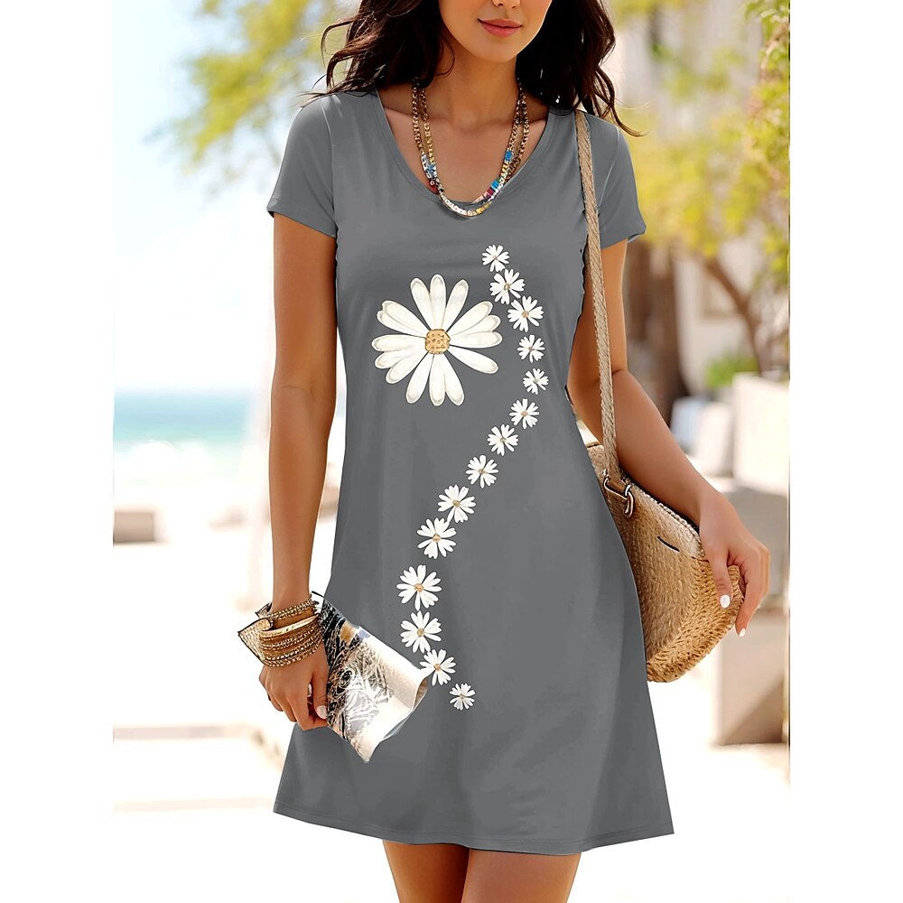 Damen Minikleid T-Shirt-Kleid A Linie Kleid Lässig Täglich Normale Passform Blumen Grafik Kurzarm Rundhalsausschnitt Rosa Blau Purpur Grau Sommer Frühling Lightinthebox