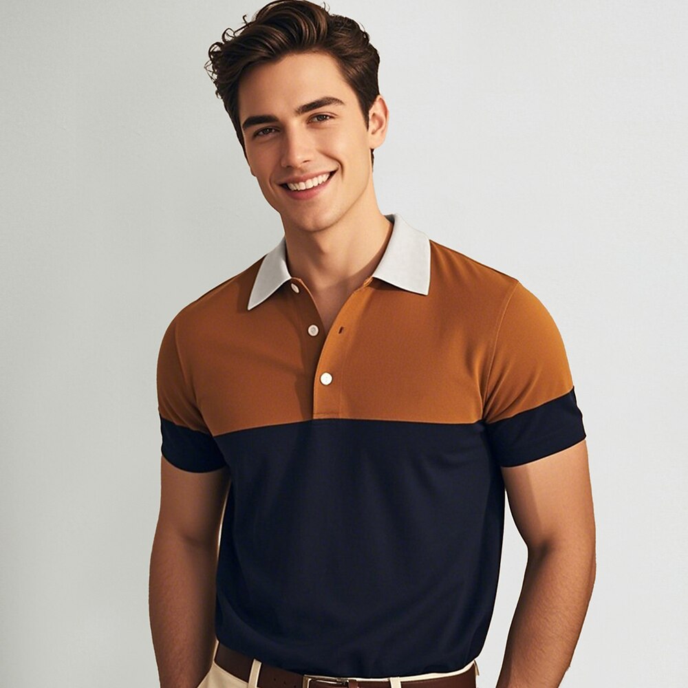 Herren Polo Strick-Polopullover Formell Arbeit Umlegekragen Kurzarm Bequem Büro Farbblock Farbblock Sommer Khaki Polo Lightinthebox