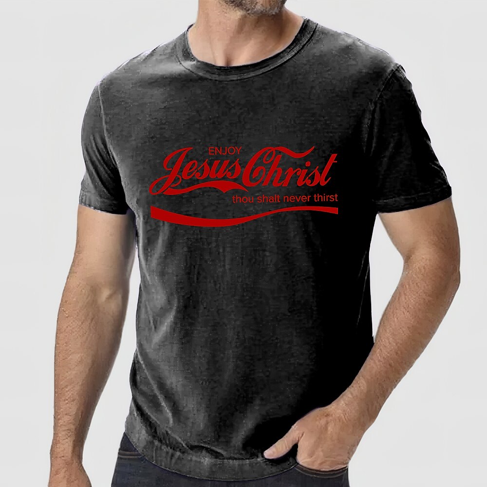 Herren Retro Vintage Glaube T-Shirt Gewaschenes Hemd Baumwolle Kurzarm Grafik Hemd Schwarz Bequemes T-Shirt Straße Täglich Modedesigner-Kleidung Lightinthebox