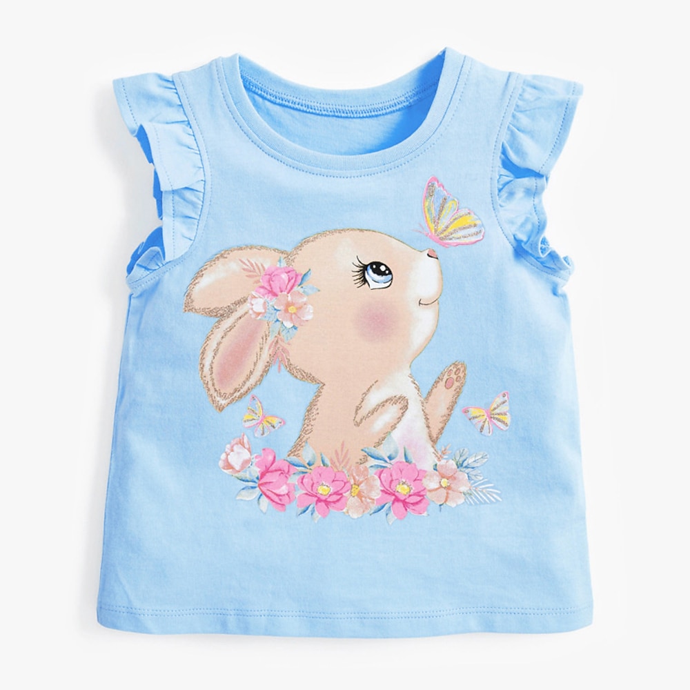 kinderkleidung Mädchen Ostern T-Shirt Hase Kaninchen Outdoor Print Ärmellos Rüsche Modisch 4 Jahre Sommer Blau Lightinthebox