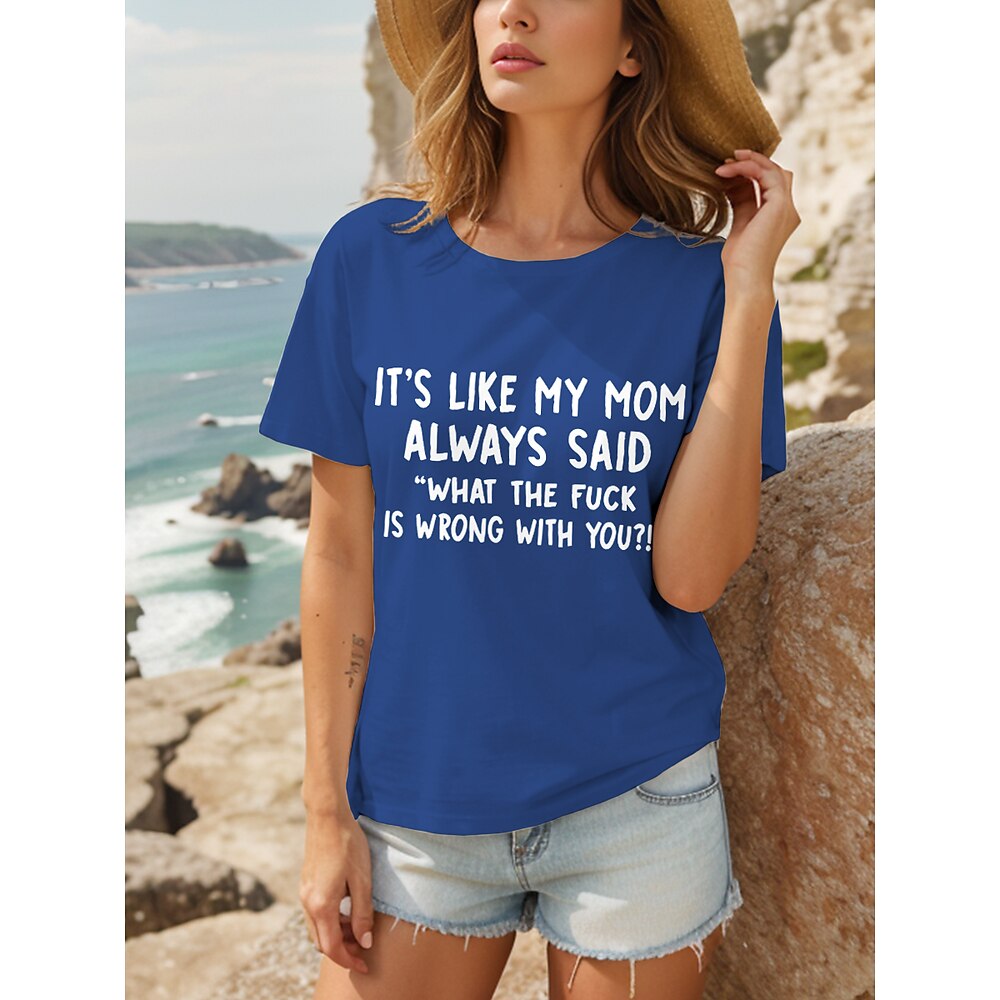 Muttertag Damen T Shirt Baumwollhemd Mutter Grafik Buchstabe Lässig Kurzarm Rundhals Normale Oberteile Täglich Druck Schwarz Weiß Blau Sommer Lightinthebox