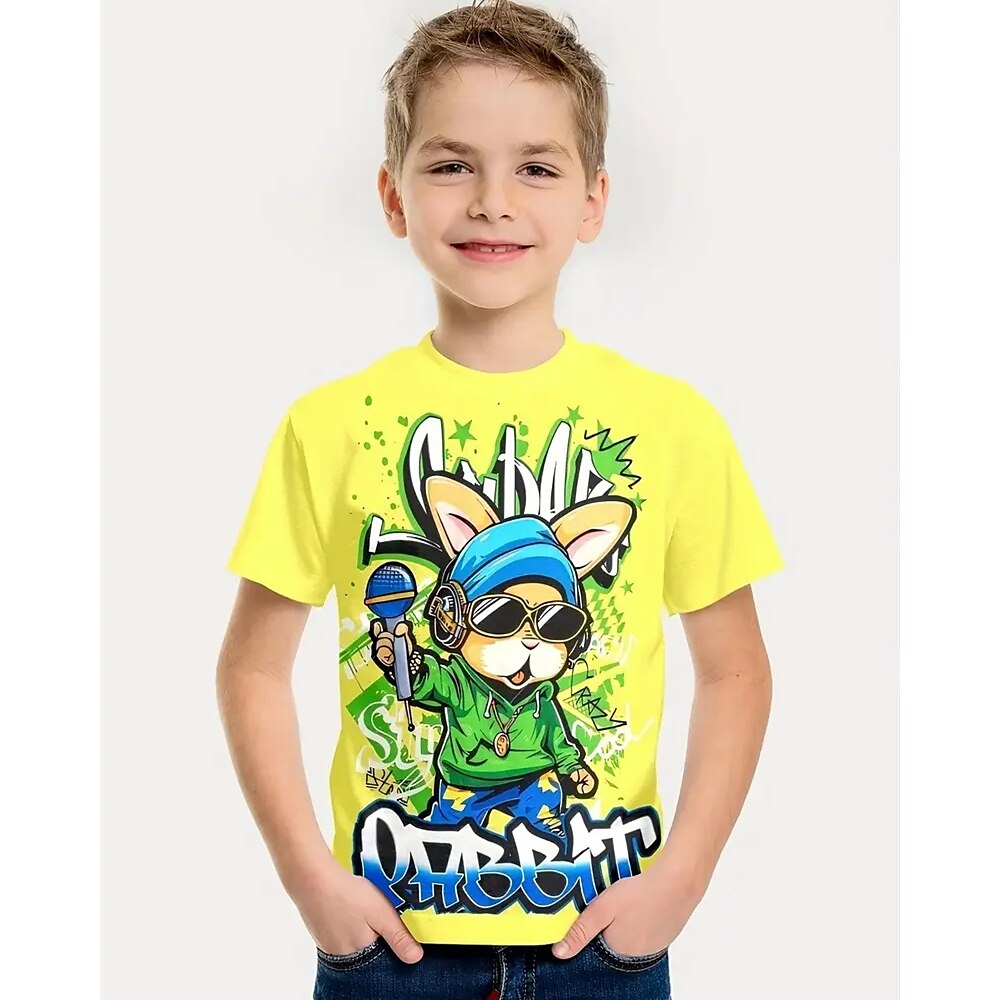 Jungen 3D Kaninchen T-Shirt Kurzarm Sommer Frühling Mode Basic Kinder 4-12 Jahre Rundhalsausschnitt Outdoor Lässig Täglich Normale Passform Lightinthebox