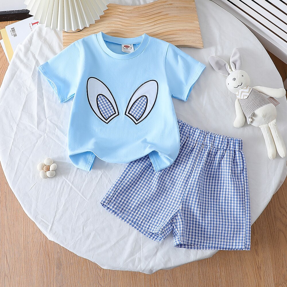 2 Stück Kinder Mädchen Kaninchen Druck T-Shirt Shorts einstellen Kurzarm Niedlich Outdoor Ab 4 Jahren Sommer Blau Lightinthebox
