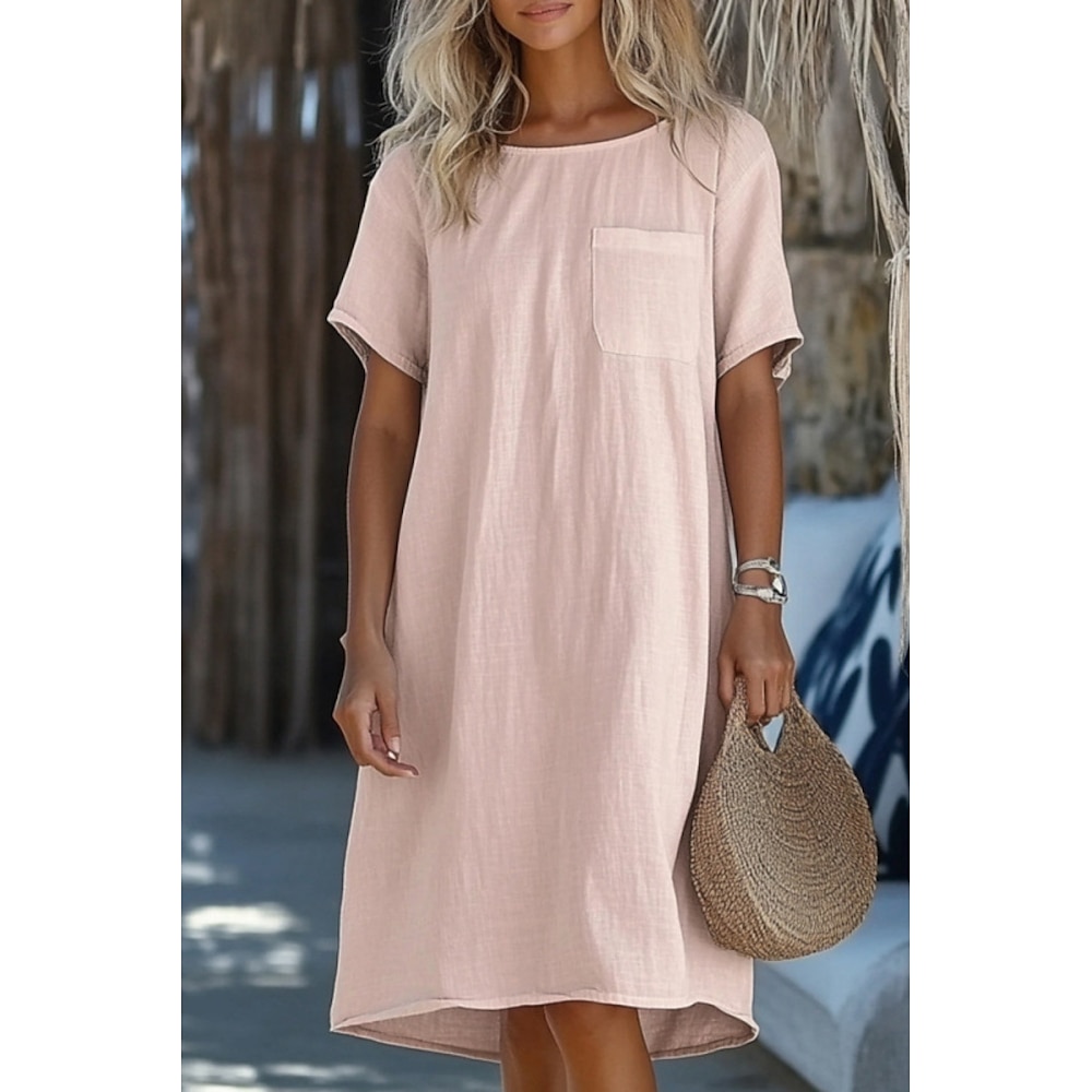 Damen Minikleid Casual kleid Baumwoll-Leinenkleid Sommerkleid Modisch Klassisch Modern Täglich Ausgehen Wochenende Regular Fit Glatt Kurzarm Rundhalsausschnitt Weiß Rosa Leicht Blau Sommer Lightinthebox