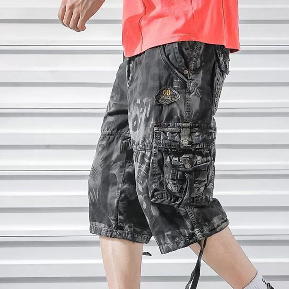 Herren Capri-Cargo-Shorts Caprihose Shorts mit Camouflage-Muster Elastischer Bund Mehrere Taschen Klappentasche Tarnung Komfort tragbar Wadenlang Outdoor Sport Täglich Mode Lässig Blau Armeegrün Lightinthebox