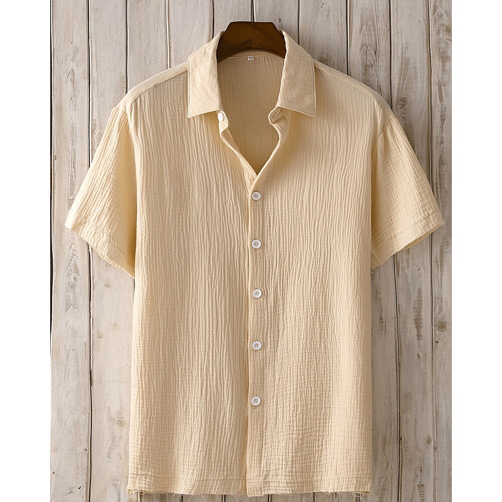 Herren Hemd Sommerhemd Freizeithemd Strandhemd Knopfhemd Aprikose Kurzarm Einfach Hemdkragen Urlaub Hawaiianisch Bekleidung Polyester Mode Lässig Bequem Lightinthebox