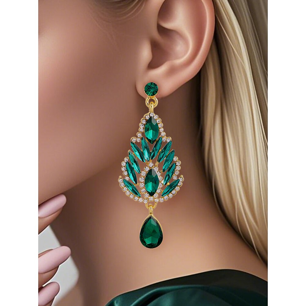 „Damen-Ohrhänger mit smaragdgrünem Kristall - luxuriöser Statement-Schmuck für Hochzeiten, Partys und formelle Anlässe" Lightinthebox