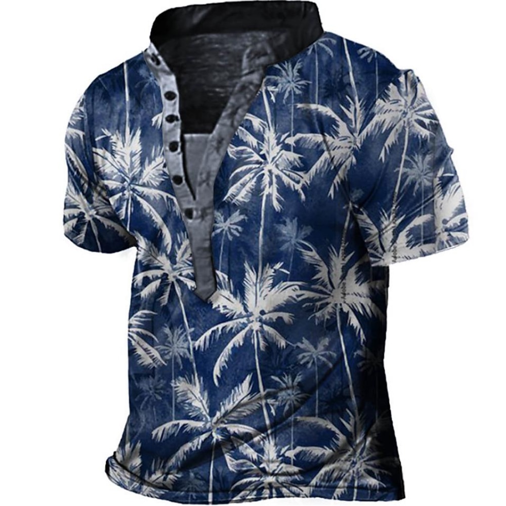 Herren Kokospalme T Shirt Henley Hemd T-Shirt Kurzarm Designer Basic Klassisch Outdoor Lässig Täglich Sommer Navy-Blau Henley Henley T-Shirt Lightinthebox