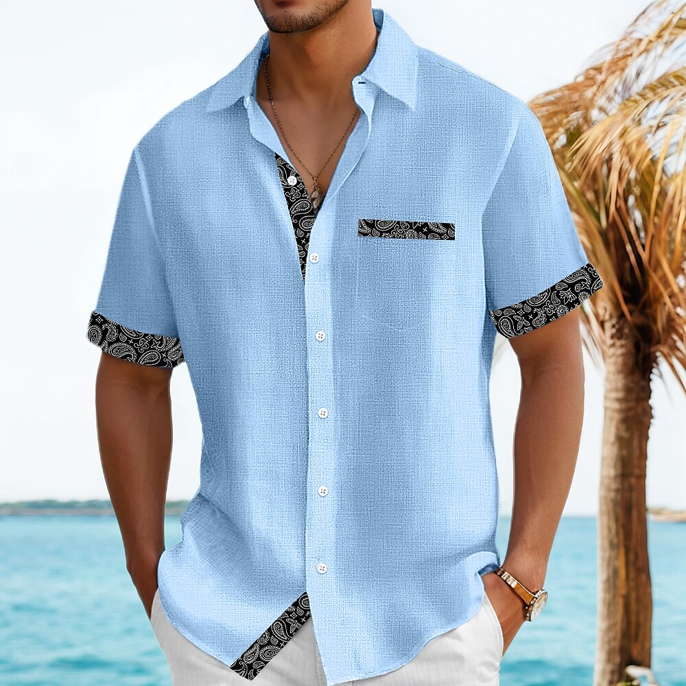 Herren Hemd leinenhemd Sommerhemd Strandhemd Karomuster Urlaub Ferien Schwarz Rosa Orange Leicht Blau Kurzarm Kragen Sommer Bekleidung Lightinthebox