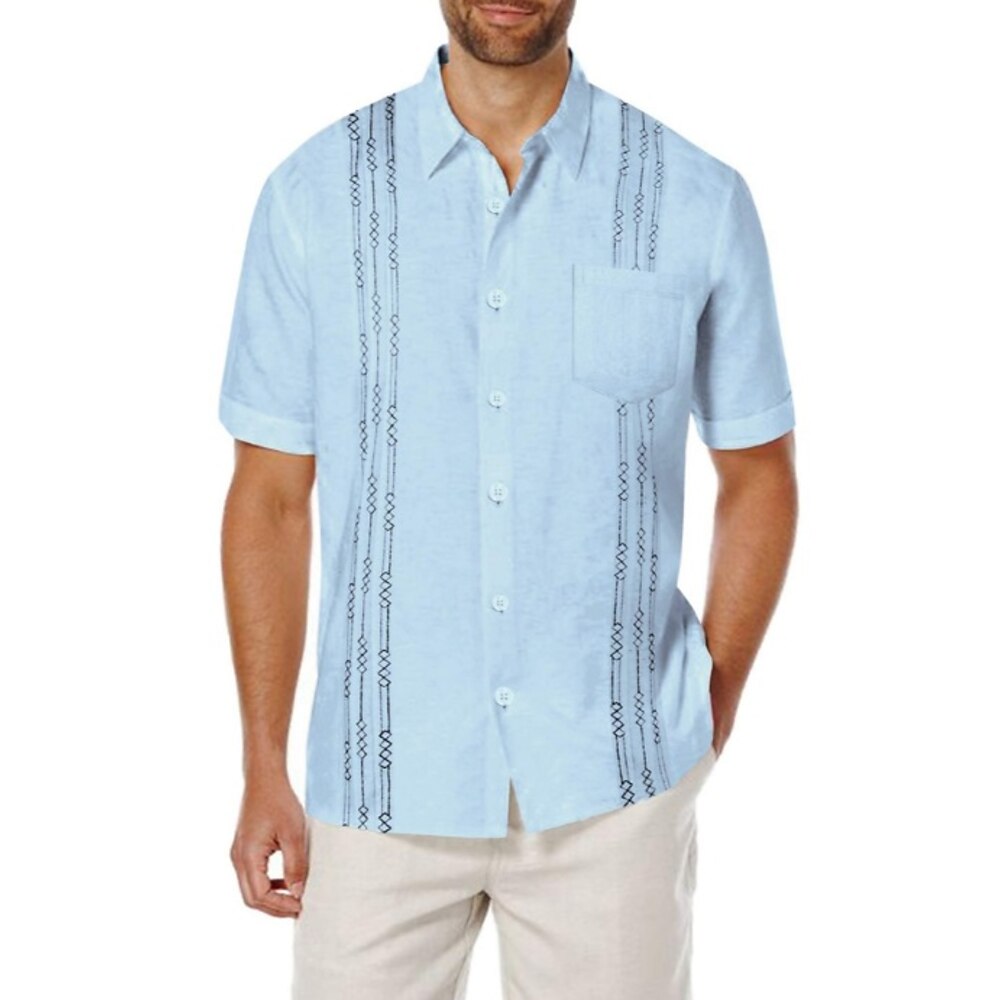 Herren Guayabera Hemd Sommerhemd Freizeithemd Knopfhemd Schwarz Weiß Aprikose Leicht Blau Kurzarm Boho Paisley Damast Einfarbig Revers Urlaub Hawaiianisch Stickerei Bekleidung Polyester Mode Lässig Lightinthebox