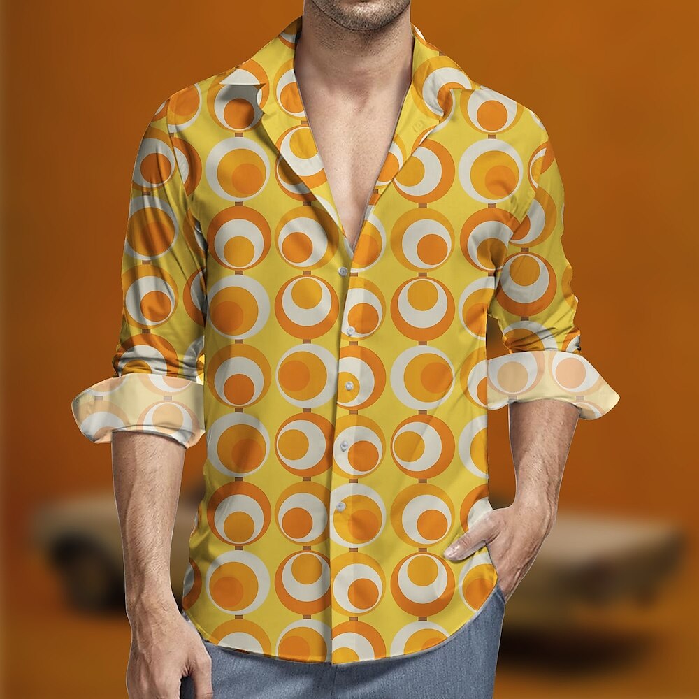 Retro Vintage 1970er Hemd Aloha-Hemd Hippie Geometrisch Herren Maskerade Party Alltagskleidung Erwachsene Hemd Lightinthebox