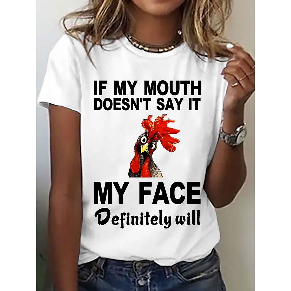 Damen T Shirt Grafik Buchstabe Stilvoll Lässig Kurzarm Rundhals Normale Oberteile Täglich Wochenende Druck Schwarz Weiß Rosa Sommer Frühling Lightinthebox
