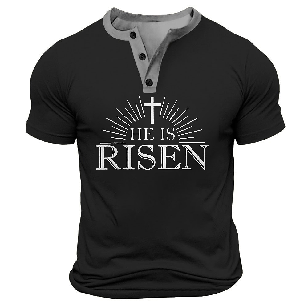 Herren Ostern Lustig HE IS RISEN T Shirt Henley Shirt Kurzarm Designer Retro Vintage Strasse Casual Täglich Sommer Frühling Armee-Grün Schwarz Marineblau Henley Henley T-Shirt Lightinthebox