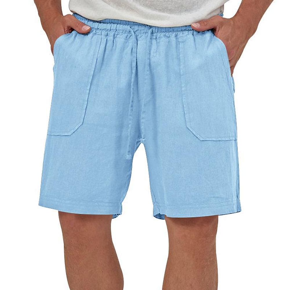 Herren Shorts Leinenshorts Sommershorts Strandshorts Kordelzug Elastischer Bund Fronttasche Einfach Komfort Atmungsaktiv Knielang Outdoor Arbeit Täglich Mode Klassicher Stil Armeegrün Schwarz Lightinthebox