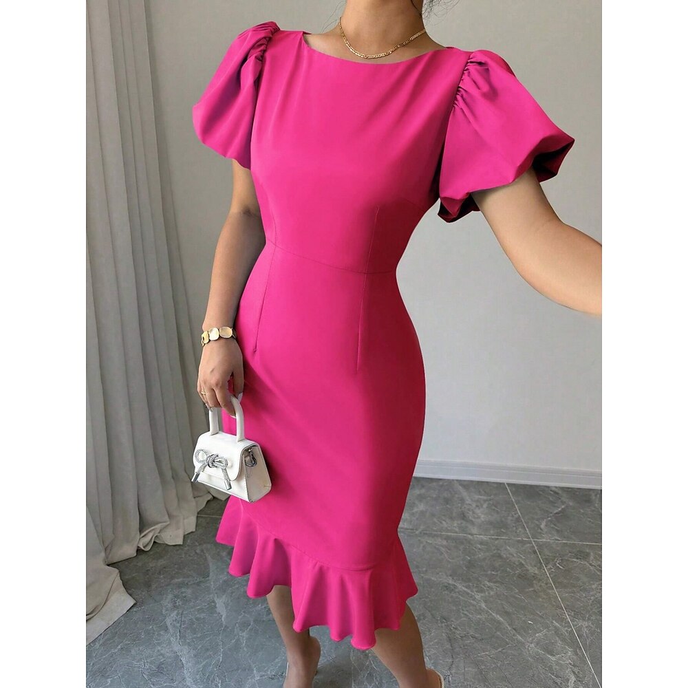 Damen Minikleid Figurbetontes Kleid Halbformelle Kleider Büro Normale Passform Grafik Kurzarm Rundhalsausschnitt Schwarz Rosa Himmelblau Fuchsie Sommer Lightinthebox