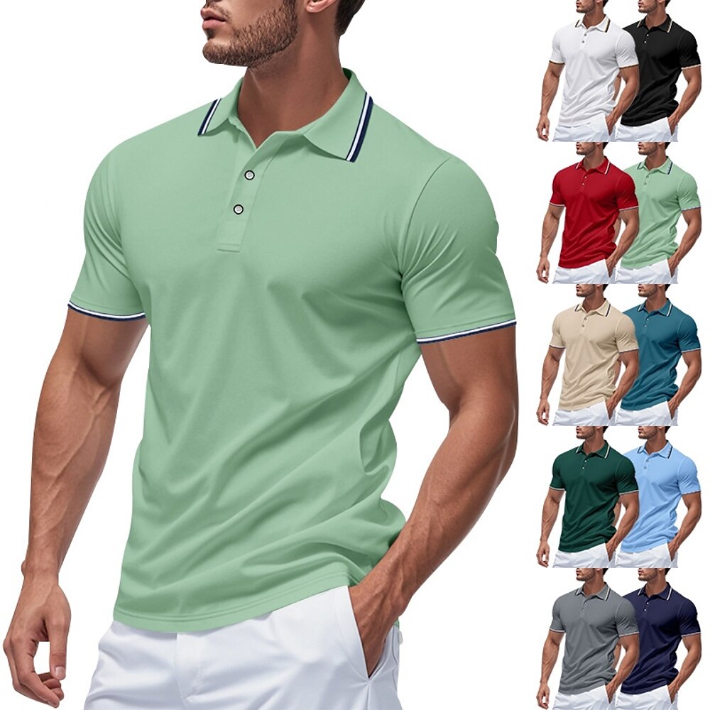 Herren Golfshirt Piqué-Poloshirt Geschäft Lässig Gerippter Polokragen Kurzarm Mode Basic Einfarbig Knöpfe Sommer Frühling Herbst Normale Passform Dunkelgrau Meerblau Schwarz Weiß Hellgrün Rote Lightinthebox