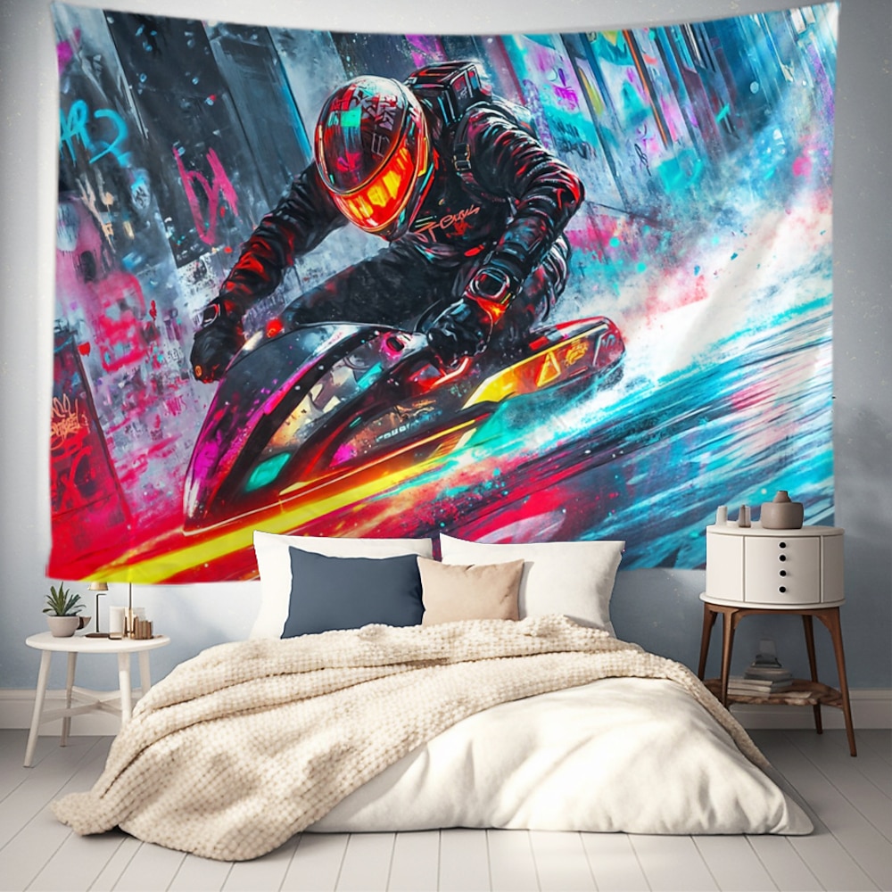 Graffiti Motorrad Wandteppich Wandkunst Großer Wandteppich Mural Dekor Foto Hintergrund Decke Vorhang Wohnraum Schlafzimmer Wohnzimmer Dekoration Lightinthebox