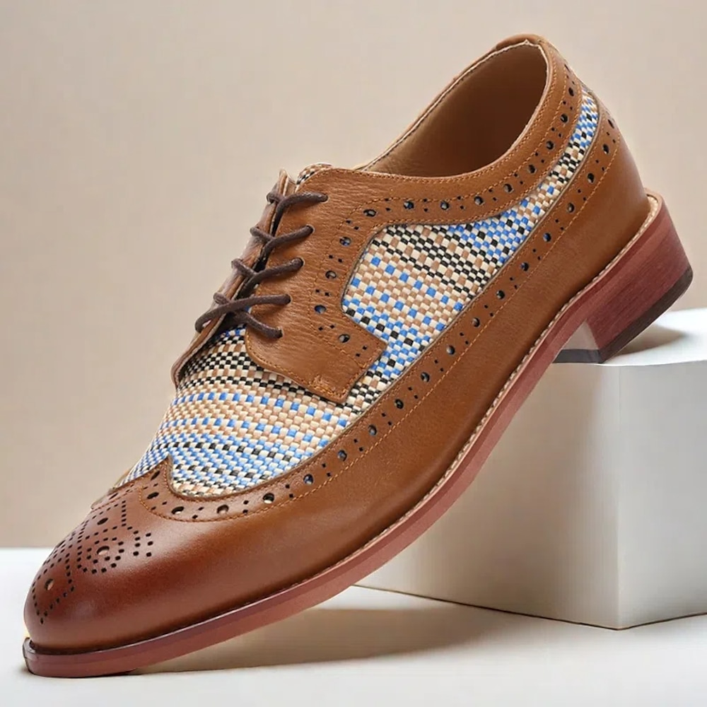 Herren Brogue PU Leder Nylon Gewebe Atmungsaktiv Bequem Rutschfest Schnürung Braun Sommer Frühling Lightinthebox