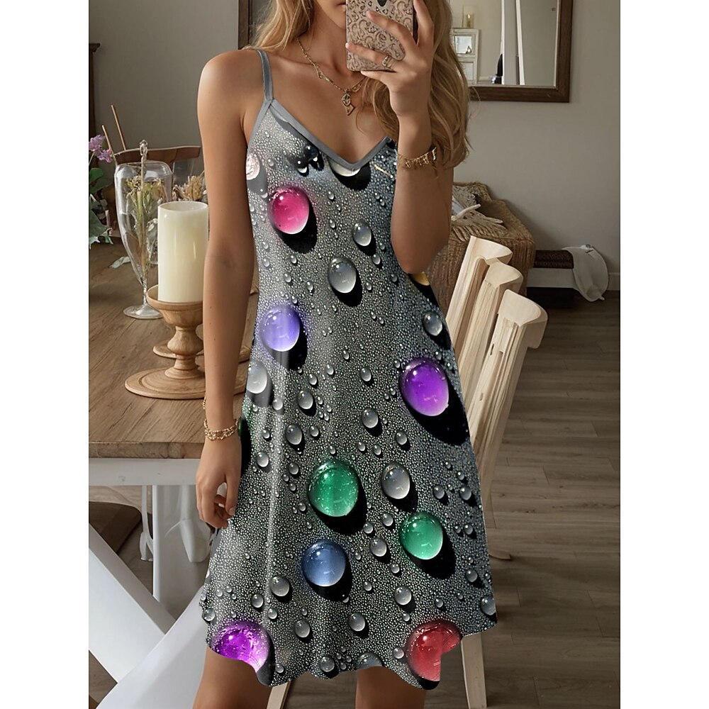 Damen Minikleid A Linie Kleid Unterkleid Schulterfreies Kleid Urlaub Lässig Urlaub Täglich Normale Passform Grafik Geometrisch Ärmellos V Ausschnitt Grau Sommer Lightinthebox