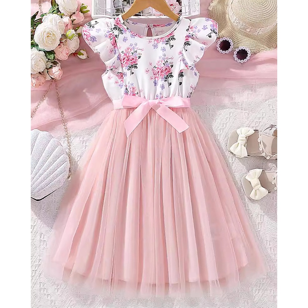 kinderkleidung Mädchen Kleid Blumen Ärmellos Outdoor Casual Modisch bezaubernd Polyester Knielang Casual kleid A Linie Kleid Sommer 4 Jahre Rosa Lightinthebox