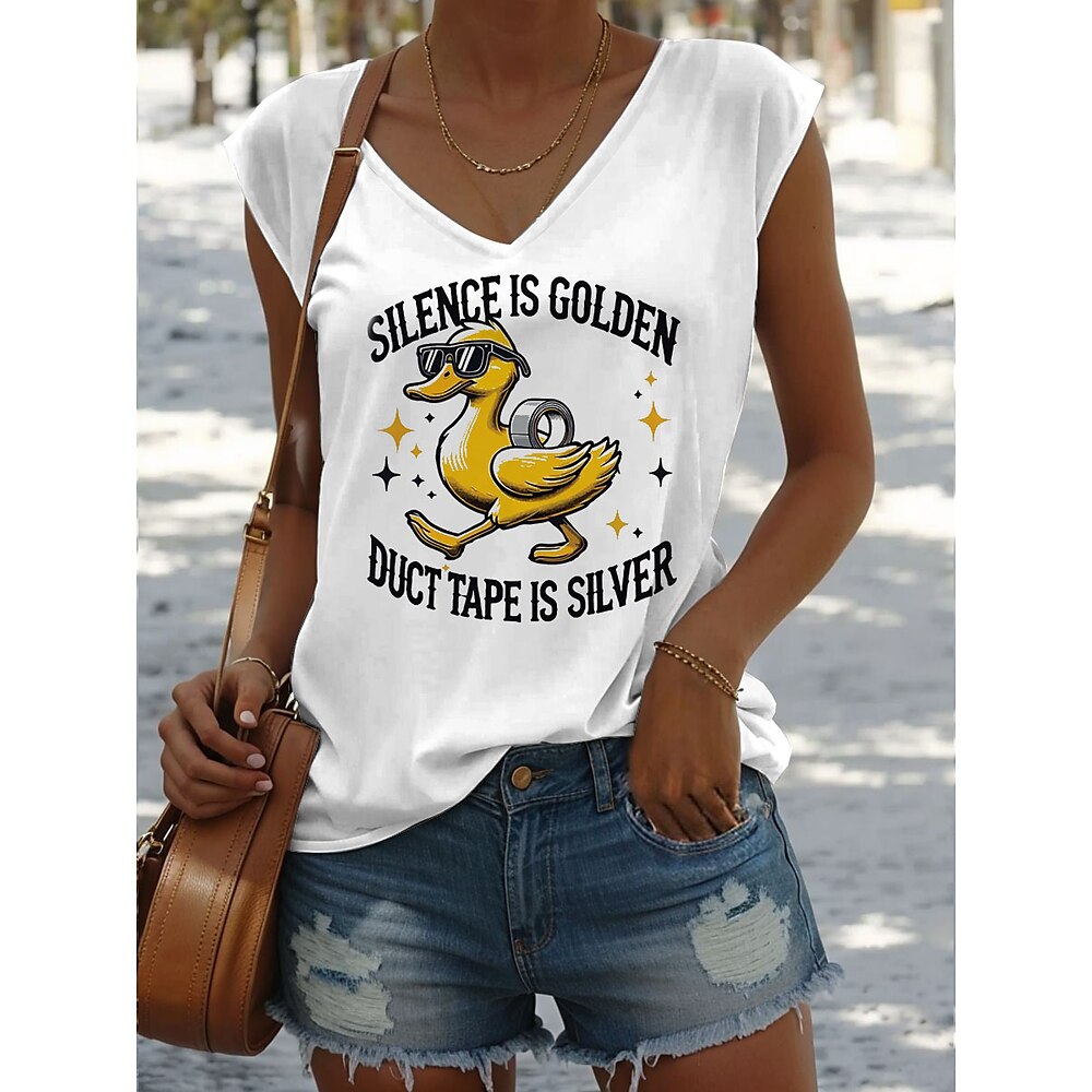 Damen Camisole-Tanktop Grafik Buchstabe Stilvoll Lässig Ärmellos V Ausschnitt Normale Oberteile Täglich Druck Weiß Sommer Lightinthebox
