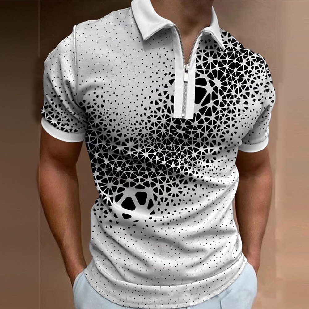 Herren Sommer Geometrisch Linie Reißverschluss-Polo Kurzarm Umlegekragen Alltagstauglich Outdoor Alltagskleidung Athleisure Reißverschluss Schwarz Lightinthebox