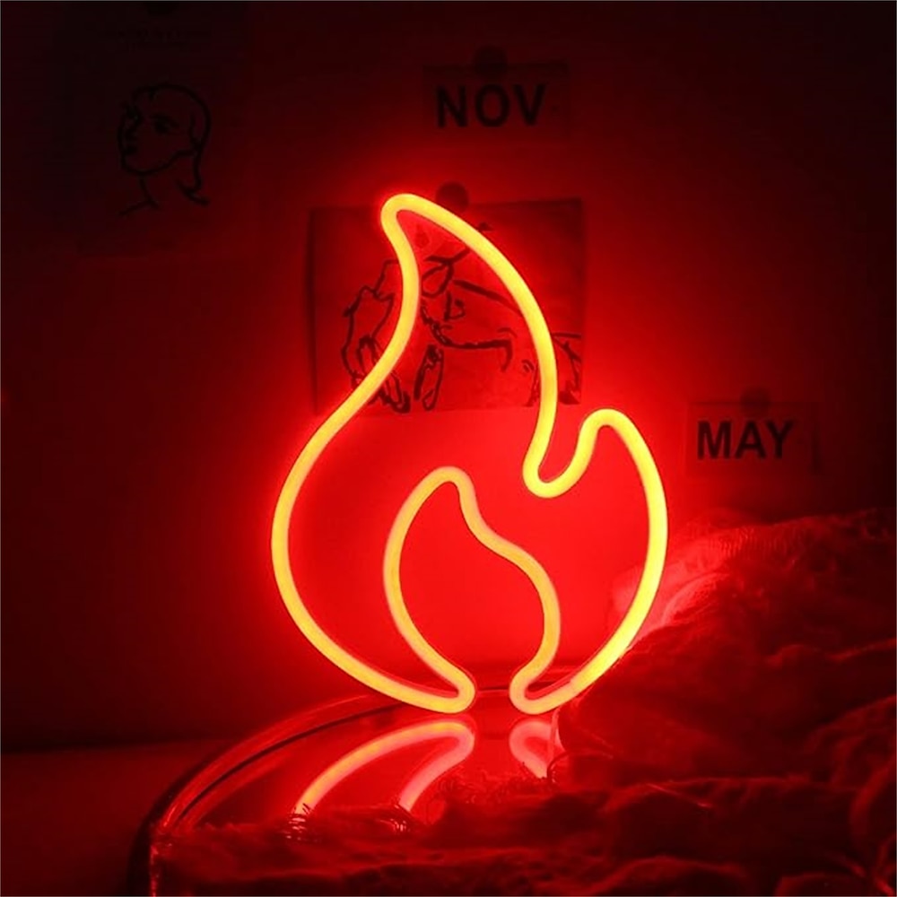 LED-Neonschild in Flammenform, Feuerlicht, Neonflamme, Nachtlicht, rotes Neonlicht in Flammenform, rotes LED-Neonschild mit 4 Haken, USB-/batteriebetriebenes rotes Raumlicht, Schlafzimmerdekor, Lightinthebox