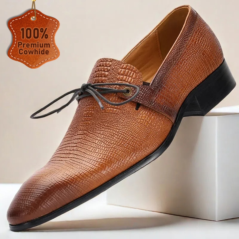 Herren-Oxford-Schuhe aus echtem Leder in Hellbraun - elegante Schnürschuhe mit Vintage-Krokodilmuster für Kentucky Derbys und besondere Anlässe Lightinthebox