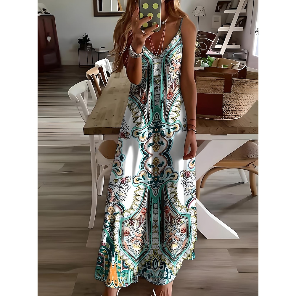 Damen Midikleid Sommerkleid A Linie Kleid skims dress Urlaub Brautkleider schlicht Urlaub Täglich Ausgehen Regular Fit Farbverlauf Graphic Paisley-Muster Ärmellos V Ausschnitt Hellgrün Sommer Frühling Lightinthebox