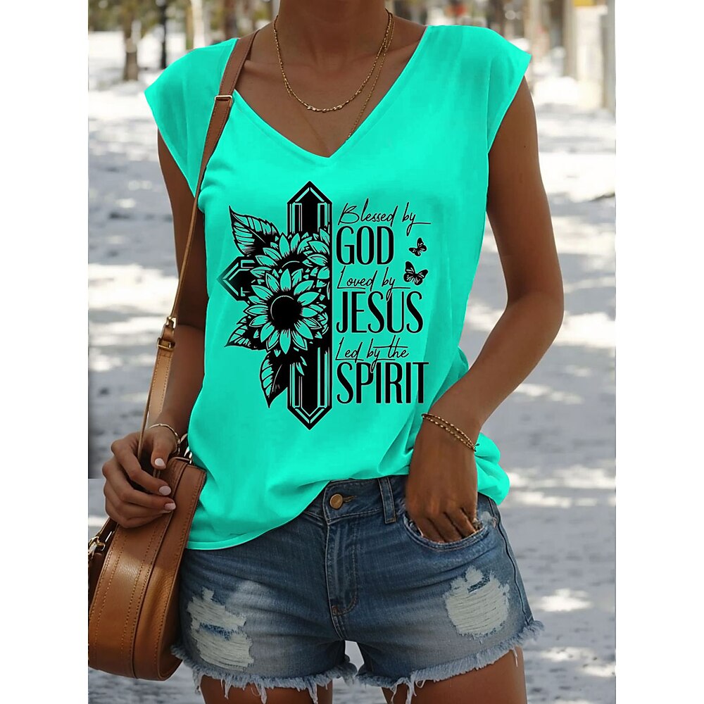 Damen Camisole-Tanktop Grafik Buchstabe Stilvoll Lässig Ärmellos V Ausschnitt Normale Oberteile Täglich Druck Weiß Rosa Blau Grün Sommer Lightinthebox