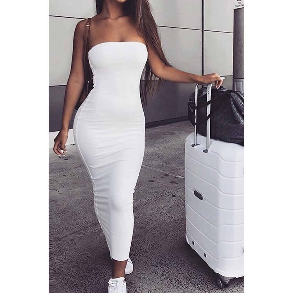 Damen Midikleid Weißes Kleid Abschlusskleid Bodycon Mode Outdoor Geburtstag Date Normale Passform Einfach Ärmellos Trägerlos Schwarz Weiß Armeegrün Rote Sommer Lightinthebox