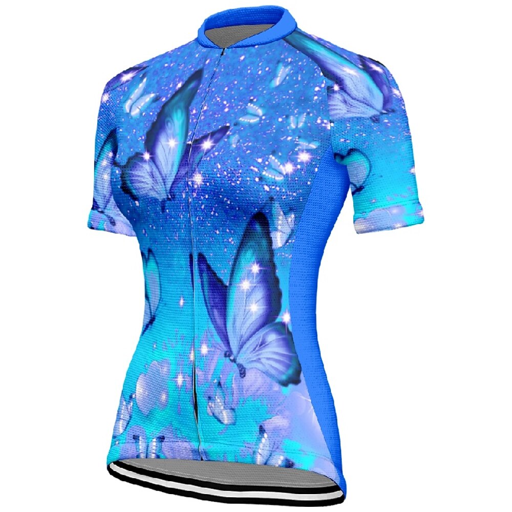 Damen Radtrikot Kurzarm Fahhrad T-Shirt Trikot mit 3 Gesäßtaschen Mountainbike MTB Atmungsaktiv Schnelltrocknend Anatomisches Design Feuchtigkeitsableitend Purpur Schmetterling Sport Bekleidung Lightinthebox