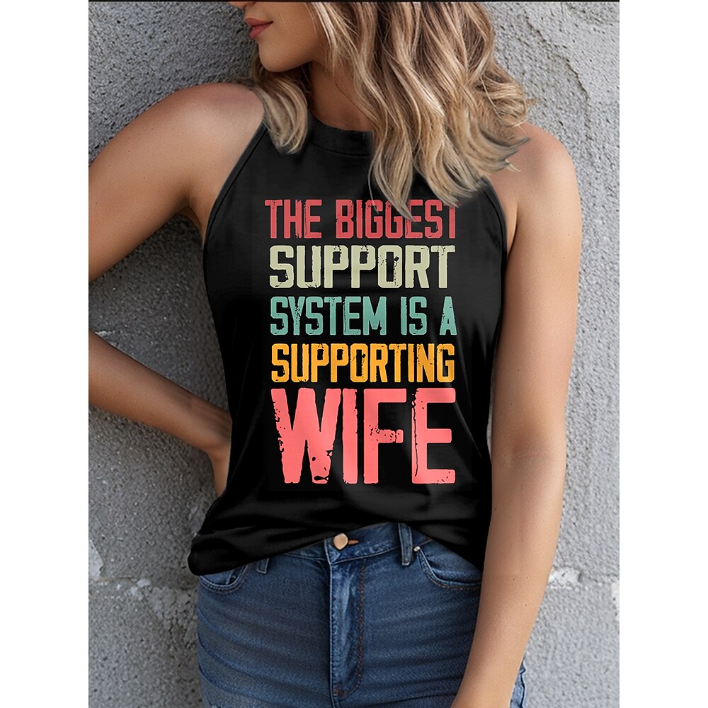 Damen Camisole-Tanktop Grafik Buchstabe Stilvoll Lässig Ärmellos Rundhalsausschnitt Normale Oberteile Täglich Druck Schwarz Sommer Lightinthebox