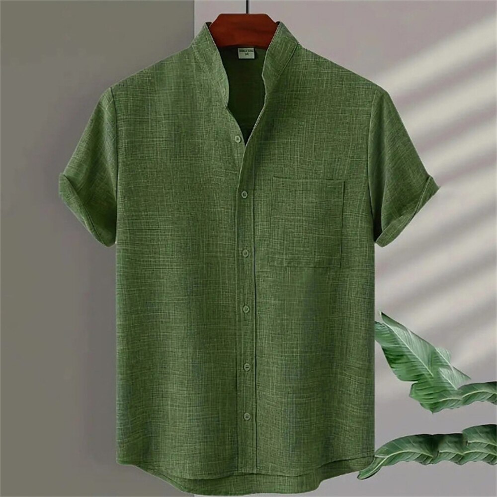 Herren Hemd Sommerhemd Freizeithemd Strandhemd Knopfhemd Schwarz Kamel Grün Kaki Grau Kurzarm Einfach Stehkragen Urlaub Hawaiianisch Bekleidung Polyester Mode Lässig Bequem Lightinthebox