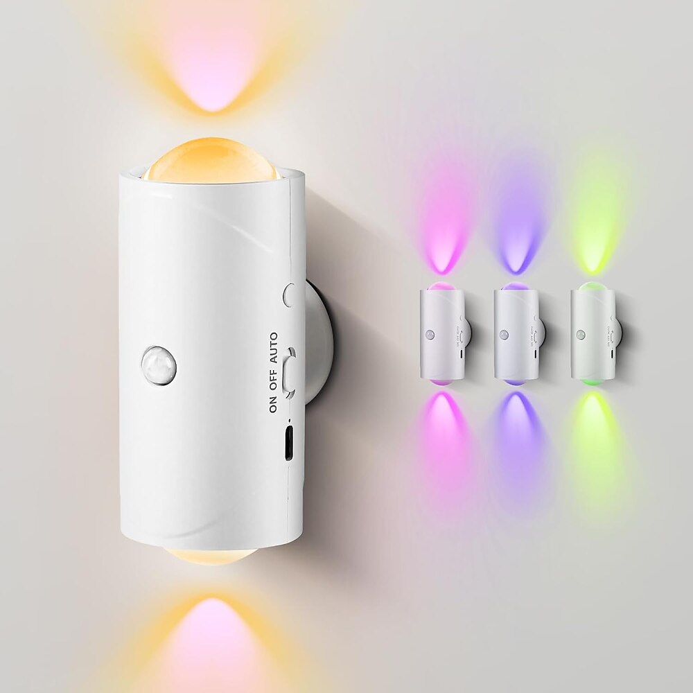 LED-Strahler, Bewegungsmelder-Nachtlicht, 7 Farben, Doppelkopf-Design, wiederaufladbares Treppenlicht, magnetische Wandlampe, kabellose LED-Wandnachtlichter für Stufen, Schlafzimmer, Flur, Innenhof, Lightinthebox