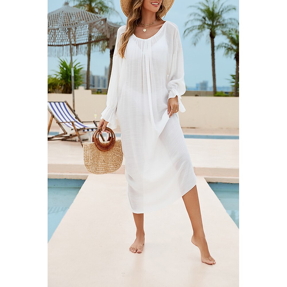 Damen Badeanzug Überwurf Bademode Rückenfrei Tropisch Sommer Einfach V-förmiger Draht-Ausschnitt Langarm Badeanzüge Lightinthebox