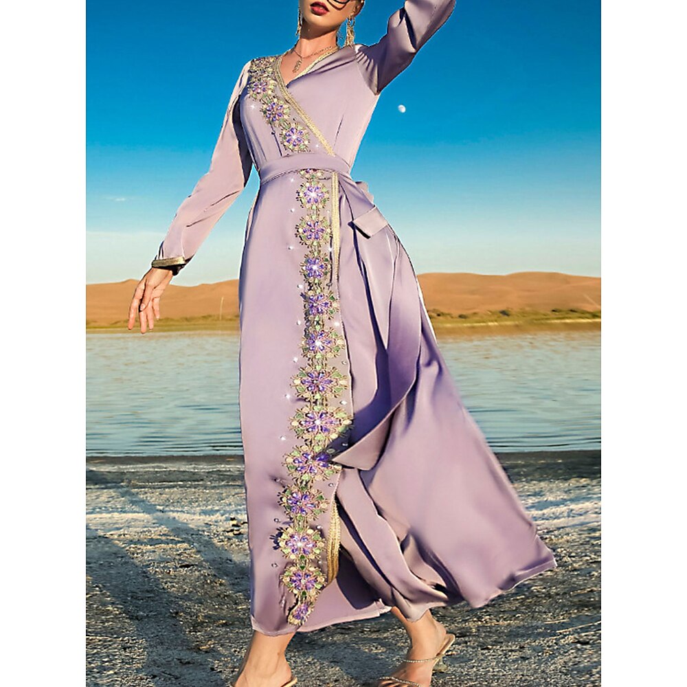 Kleid Brautmutterkleid Elegant Vintage V Ausschnitt Knöchellänge Polyester Langarm mit Perlenstickerei 2025 Lightinthebox