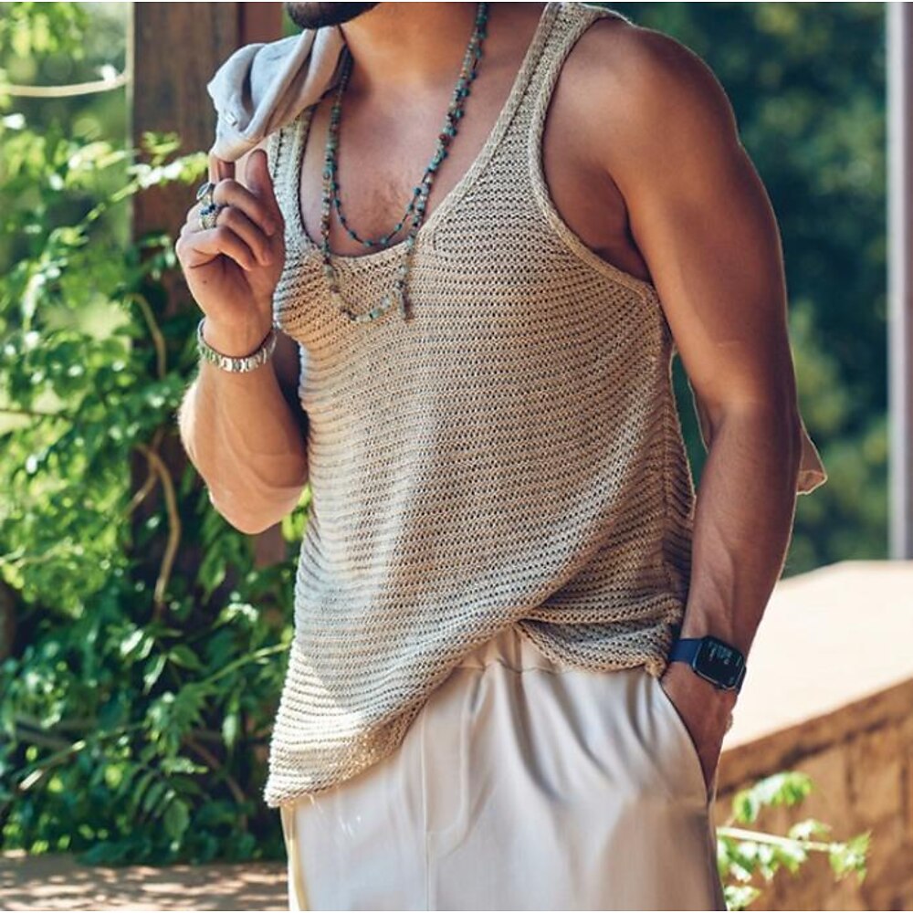 Herren Tank Top Ärmelloses Shirt Ärmellos Rundhalsausschnitt Sommer Einfarbig Mode Designer Muskel Gestrickt Outdoor Schwarz Blau Grün Top T-Shirt für Herren Lightinthebox