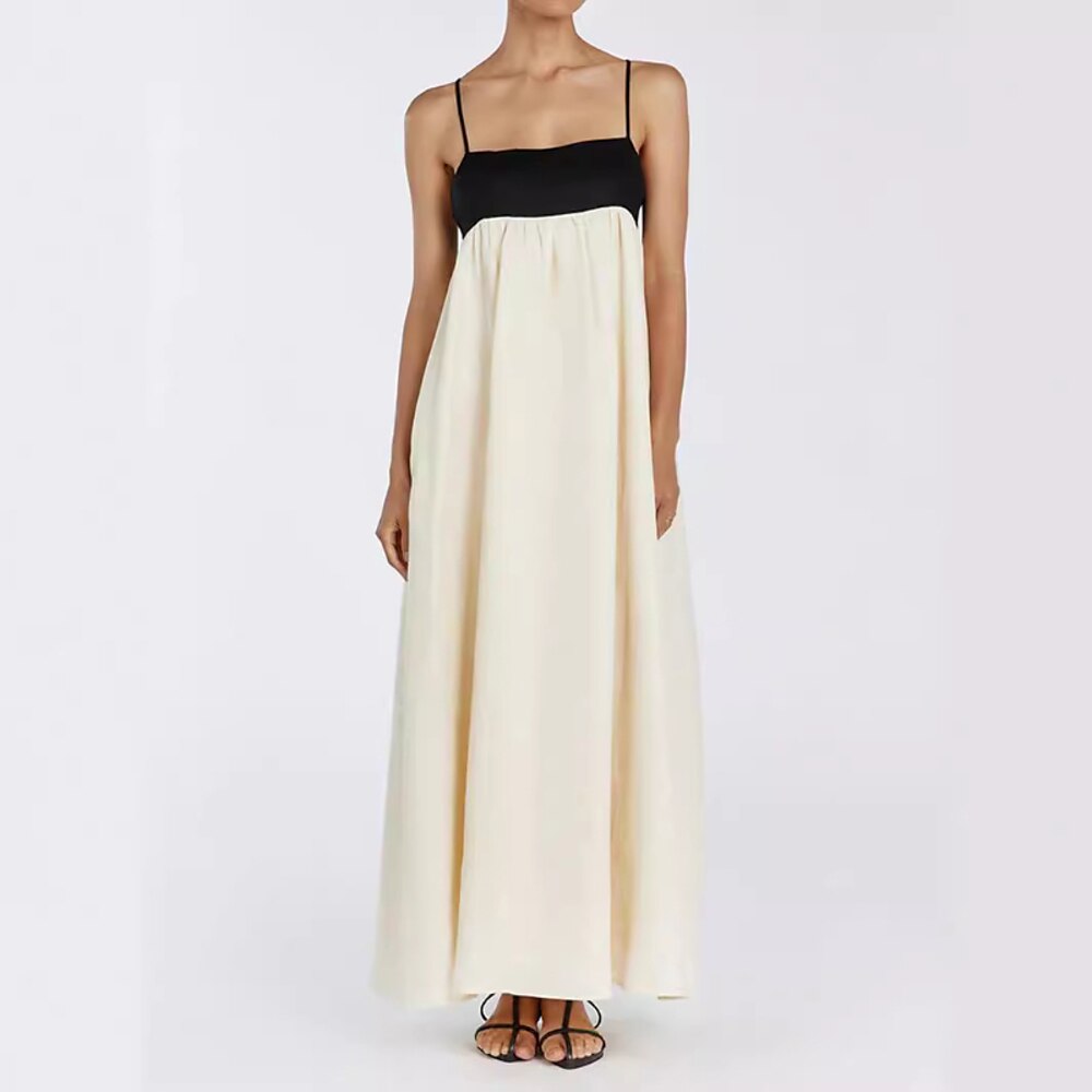 Damen Langes Kleid Maxikleid Baumwoll-Leinenkleid Unterkleid Mode Klassisch Täglich Ferien Wochenende Normale Passform Farbblock Ärmellos Spaghettiträger Schwarz Rosa Aprikose Sommer Lightinthebox