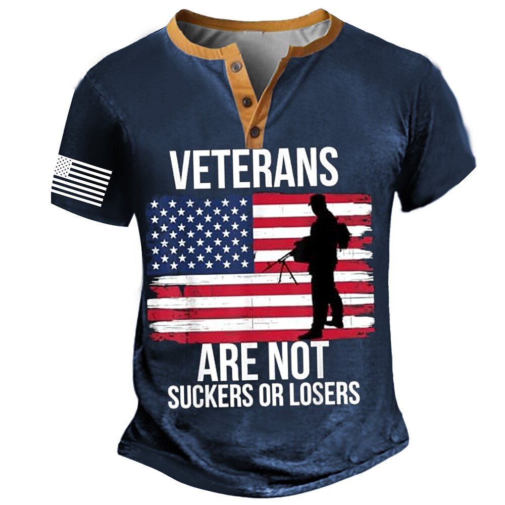 Herren Amerikanische US-Flagge Veteranen-Tag T Shirt Henley Hemd Kurzarm Designer Retro Vintage Straße Lässig Täglich Sommer Frühling Armee-Grün Schwarz Marineblau Henley Henley T-Shirt Lightinthebox