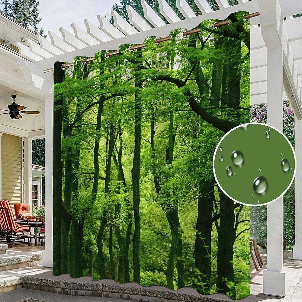 Wasserdichter Sichtschutzvorhang für den Außenbereich, Schiebevorhänge für die Terrasse, Pergola-Vorhänge mit Ösen, 3D-Waldlandschaft für Pavillon, Balkon, Veranda, Party, 1 Panel Lightinthebox