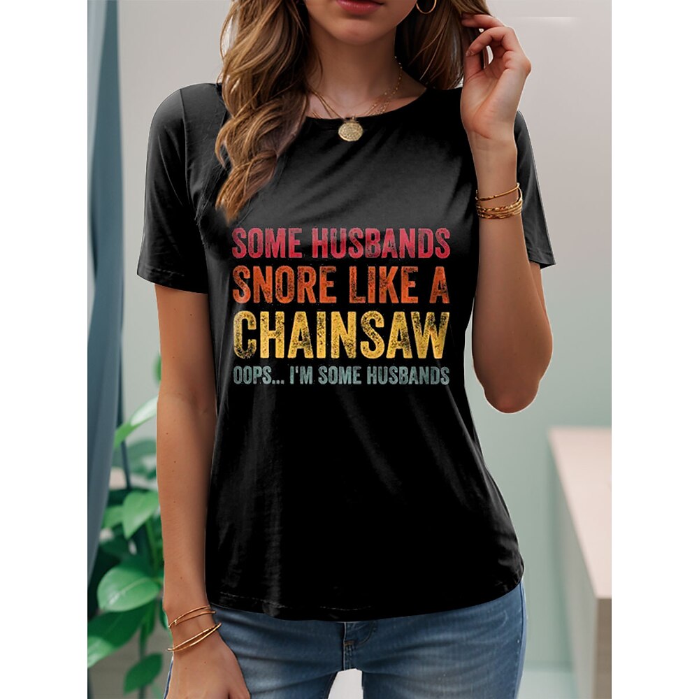 Damen T Shirt Grafik Buchstabe Stilvoll Lässig Kurzarm Rundhals Normale Oberteile Täglich Wochenende Druck Schwarz Weiß Blau Sommer Frühling Lightinthebox
