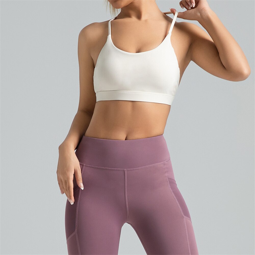 Damen Leichter Halt Sport-BH Lauf-BH Offener Rücken Überkreuzter Rücken BH-Top Gepolstert Fitness Freizeitsport Laufen Atmungsaktiv Leicht Weich Spandex Schwarz Weiß Orange Einfarbig Lightinthebox