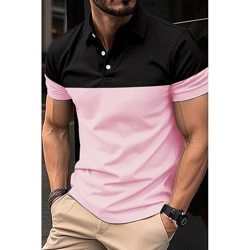 Herren Golfhemd Golf Poloshirts Arbeit Geschäft Kargen Kurzarm Modern Komfortabel Farbblock Patchwork Knopf Sommer Frühling Regular Fit Wein kleiner Finger Gelb Blau Grün Hellhimmelblau Golfhemd Lightinthebox